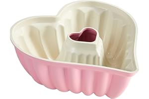 HONGBAKE Heart Shaped Cake Pan, Cast Aluminum Pound Cake Pan with Non-Toxic Ceramic Coating, Nonstick Fluted Cake Mold for Ba