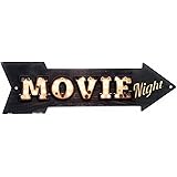 MOVIE NIGHT Vintage Printed Light Bulb Look Printed Lettering and Wood Look Background (bulbs do not light up)17x5 in Arrow L