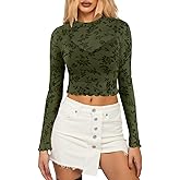 Women's Leopard Print Mesh Crop Top Long Sleeve Sheer See Throught Going Out Shirt
