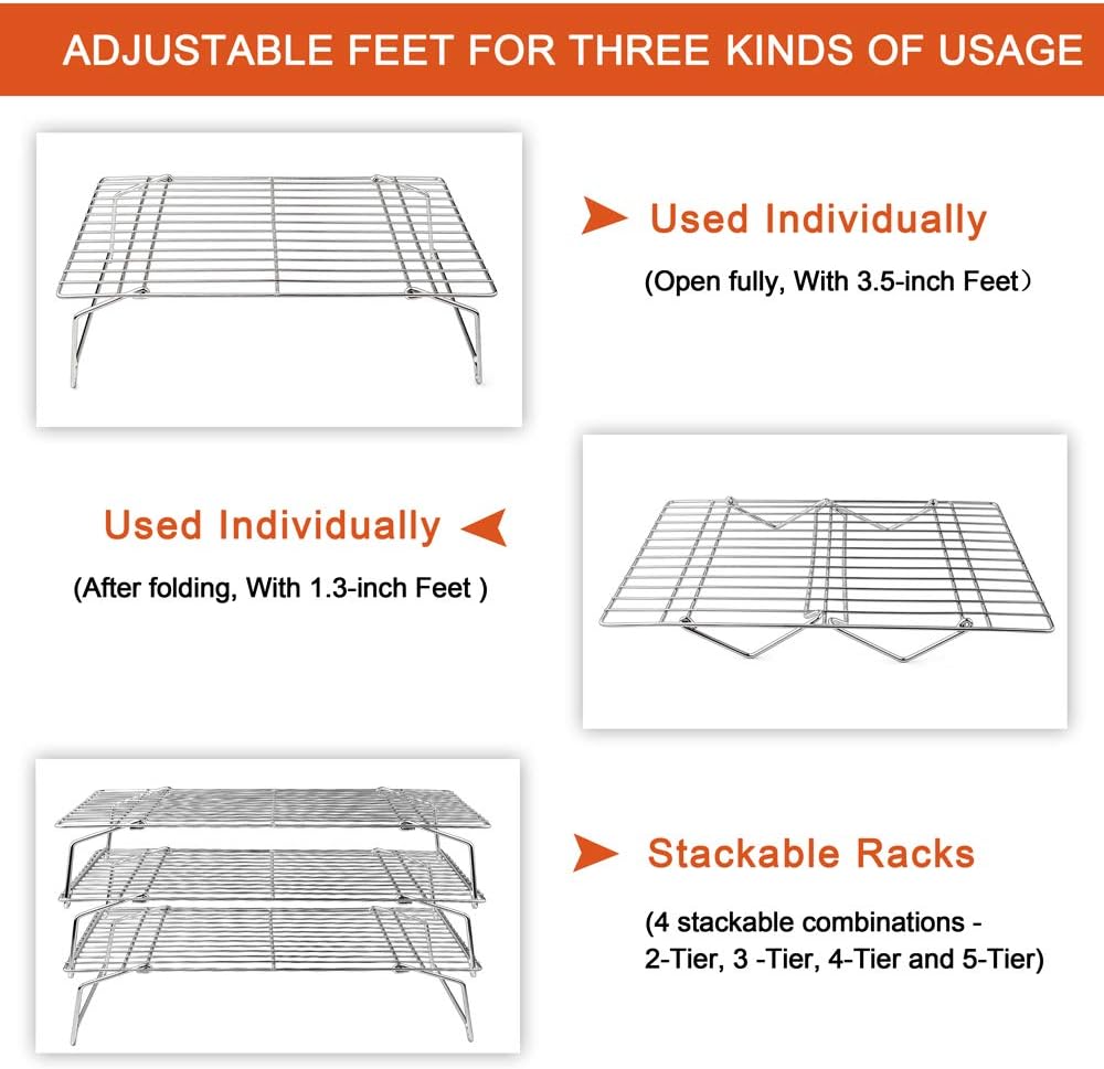 Cooling Rack, P&P CHEF 5-Tier Stainless Steel Stackable Baking Cooking Racks for Cooling Roasting Grilling, Collapsible & Heavy Duty, Oven & Dishwasher Safe - 15’’x10’’: Kitchen & Dining