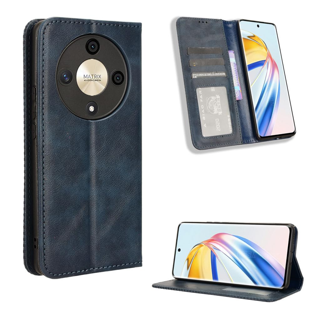 COMAKU Compatible with Honor X9b Case Leather - Flip Cover Protection magnetic Phone Case wallet with Card Holder - Blue