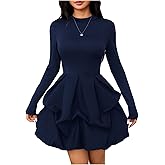 MakeMeChic Women's Long Sleeve Mini Dress Ruffle Mock Turtle Neck A Line Wedding Party Short Dresses