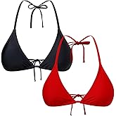 Herseas Women's 2 Pack Triangle Bikini Tops Halter Swimsuit Top Thong Cheeky String Bathing Suit Tops Only