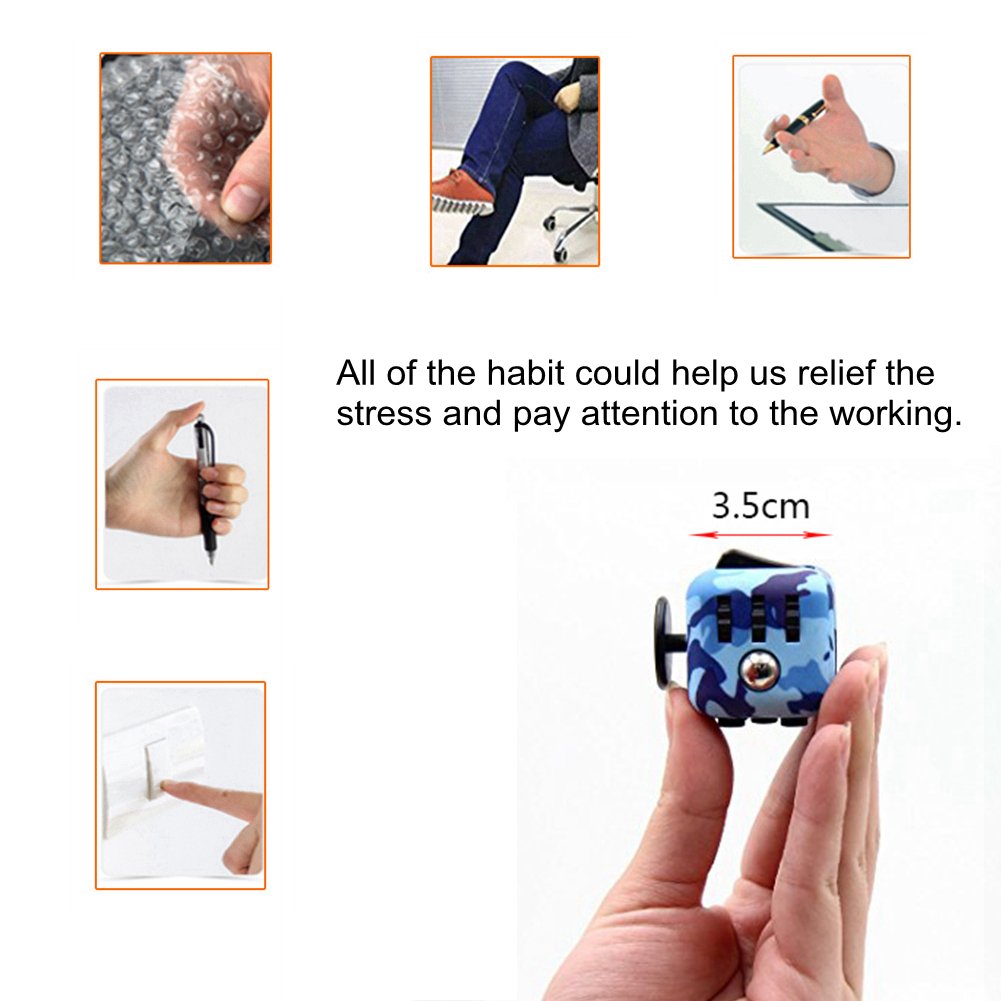 Amteker Fidget Cube Spielzeug Angst Aufmerksamkeit Stress Relief, und brechen nervöse Gewohnheiten und Angst Spielzeug Geschenke für Kinder und Erwachsene (Camo Blau)
