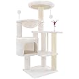 TWDEPART 42.5'' Cat Tree for Indor Cats, Multifunctional Cat Tower with Cozy Condo, Perches, Scratching Posts and Hammock, Beige