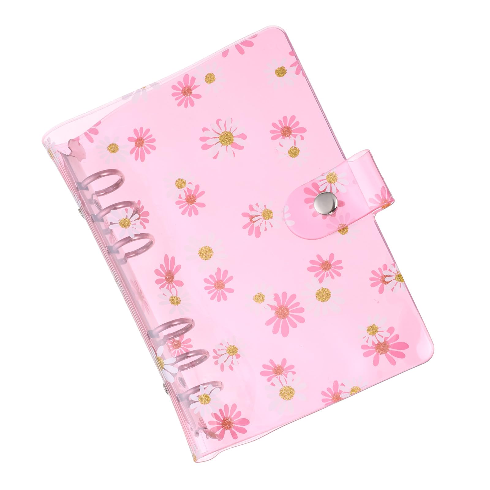 PATIKIL A6 Flower Clear Binder Cover, Soft PVC Loose Leaf Binder Protector Refillable Notebook Shell with Snap Button Closure for DIY Meeting Notebook Folder, Pink