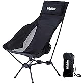 Wildhiker Portable Compact Folding Camping Chairs – Lightweight High Back with Pillow, Deep Recline, ArmPads, Side Pockets-for Motorcycle, RV, Backpacking, Travel, Festival – Black