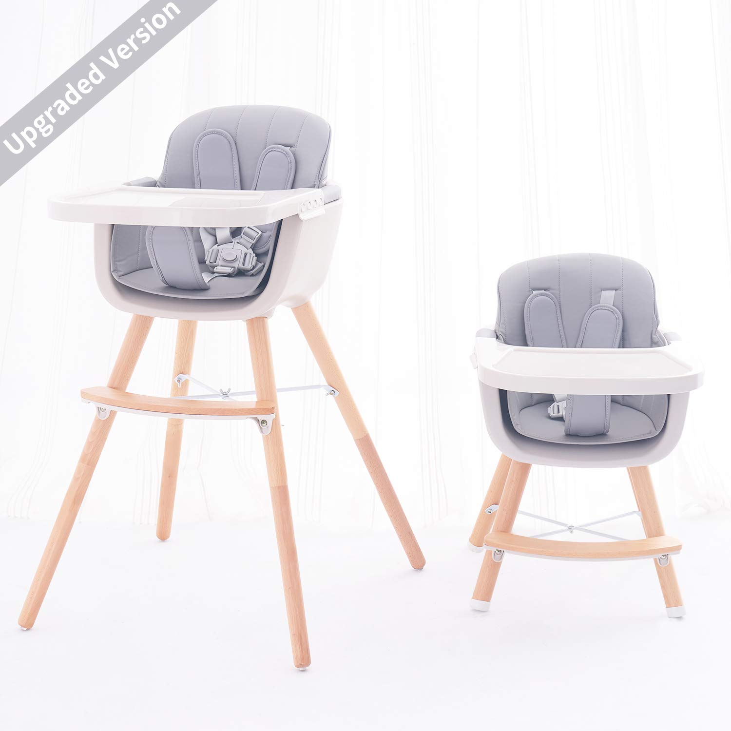 Funny Supply 3 In 1 Convertible Wooden High Chair With Removable Tray And Adjustable Legs And Cushion Grey Color