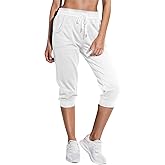 SPECIALMAGIC Women's Sweatpants Capri Pants Cropped Jogger Running Pants Lounge Loose Fit Drawstring Waist with Side Pockets
