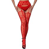 Eagerlove Womens Fishnet Stocking High Waist Mesh Tights Suspender Valentine's Thigh High Stockings Plus Size Fishnet