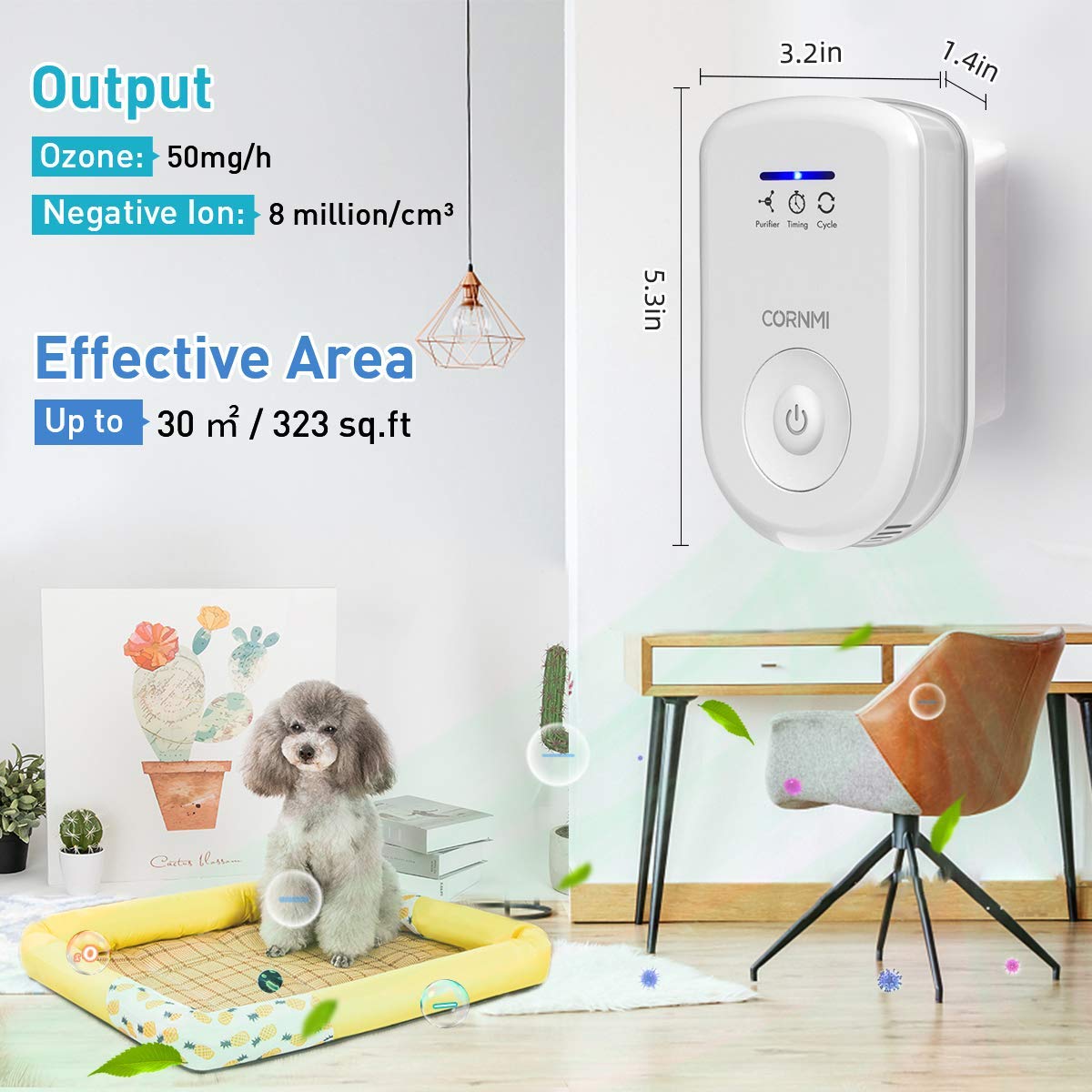 Air Purifiers Plug in Wall for Home, Small Odor Eliminator?Ozone Negative Ion Dual Function?Ionizer to Remove Smoke Pet Smell Portable Deodorizer Freshener Cleaner for Bedroom Bathroom Kitchen (White)