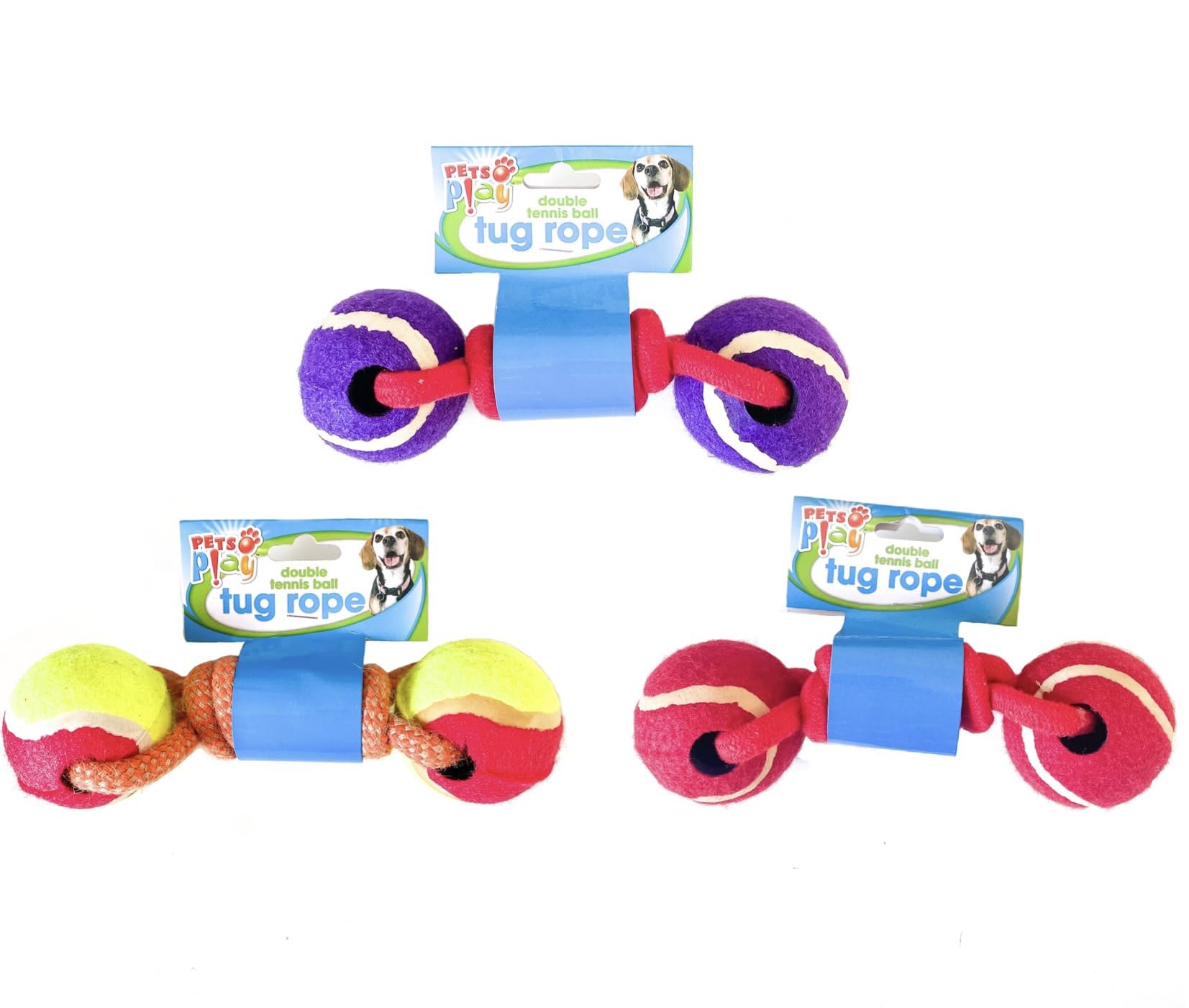 pets at play Pap1069 Double Tennis Ball Tug Rope-Random Delivery Colour