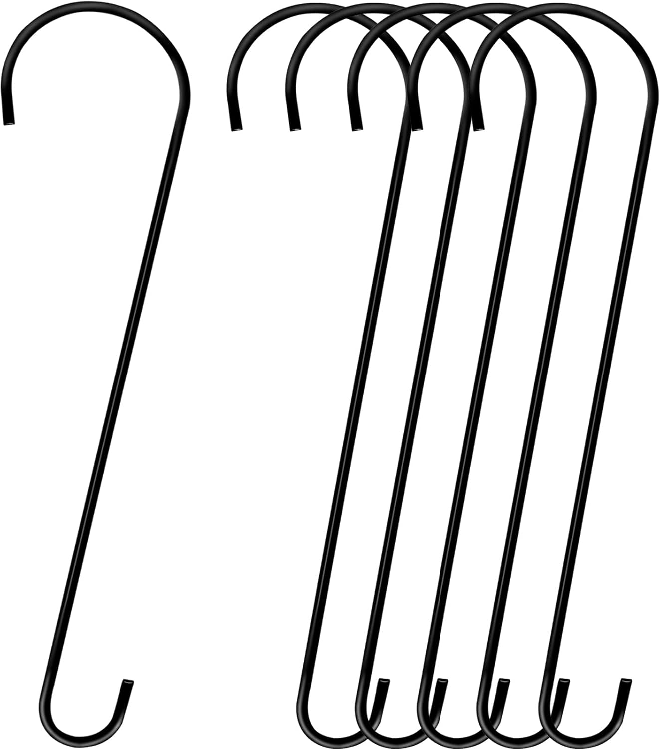 Outdoor Hanging Brackets - DINGEE 24 Inch Large Tree Branch Hooks, 6 Pack Extra Long Metal Black S Hooks for Hanging Plants, Garden Hooks for Hanging Bird Feeders,Plant Hooks Outdoor Hanging Basket-Outdoor or Indoor Use