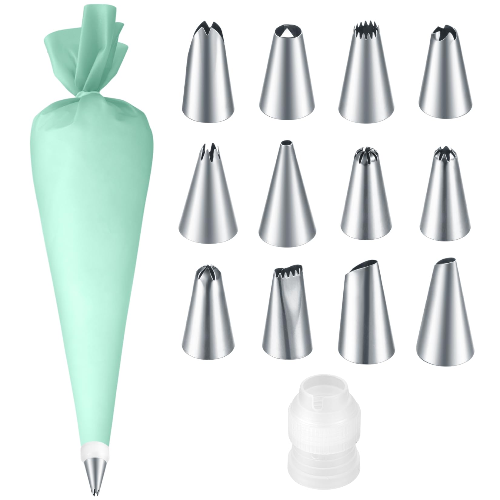 Baking Kit Cake Decorating Set: 12 Stainless Steel Icing Nozzles + Couplers, Piping & Icing Bags for Cake & Cupcake Decoration