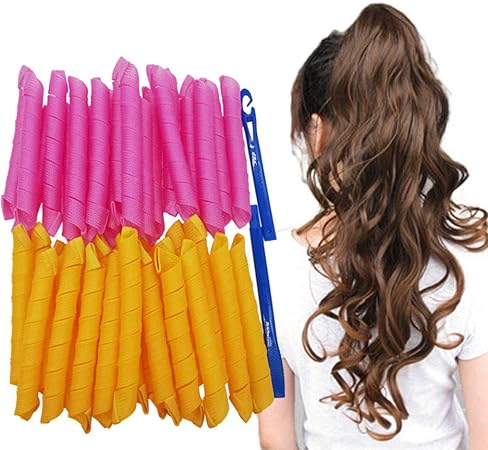 Amazon Co Jp 枚マジックカーラー スパイラルカールスタイリングキット 女性の毎日のサロン利用するためのフックとの長い22インチ 55センチ ありません熱髪のローラー ビューティー