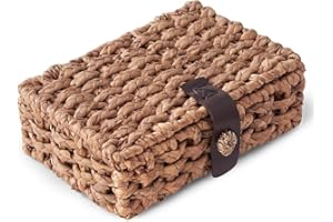 Mucacat Wicker Decorative Box with Lid, Water Hyacinth Woven Storage Baskets for Coffee Tables for Shelf Small