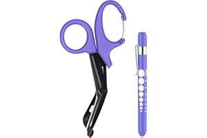 MOVOCA Pen Light for Nurses & Medical Scissors, LED Penlights with Pupil Gauge, 7.5" Bandage Scissors EMT Shears with Carabiner for Doctor, Nurses, Nursing Students (Purple Shears+Purple Penlight)