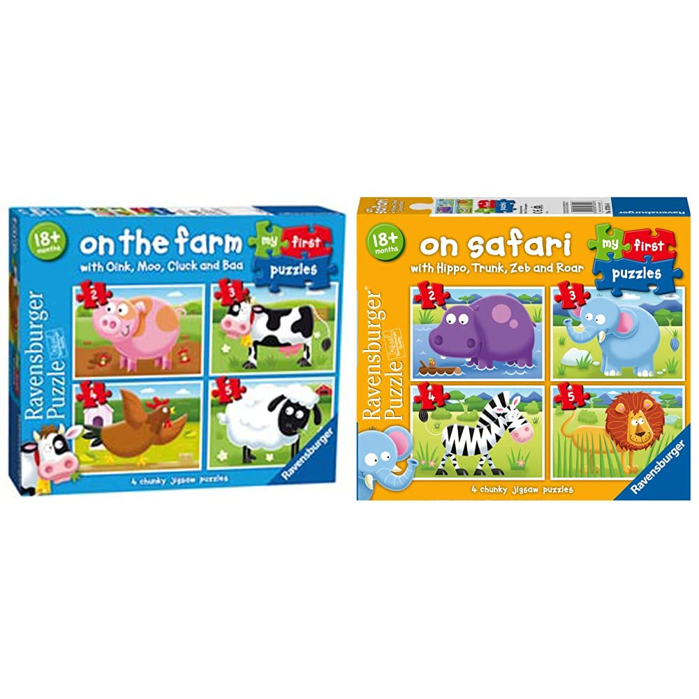 Ravensburger On The Farm, My First Jigsaw Puzzles Toddler Toy for Kids 18 Months and Up & On Safari My First Jigsaw Puzzles (2, 3, 4 and 5 Piece) Toddler Toy for Kids 18 Months and Up