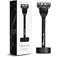 Bolin Webb Generation Razor and Stand in Blue. Fitted with Gillette Fusion5 Blade. Luxury Razor for Men. (Black-Ali)