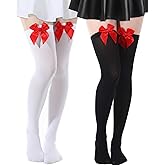 SATINIOR 2 Pairs Valentine's Day Knee High Socks with Bows Mardi Gras Thigh High Socks Highs Stockings over Knee