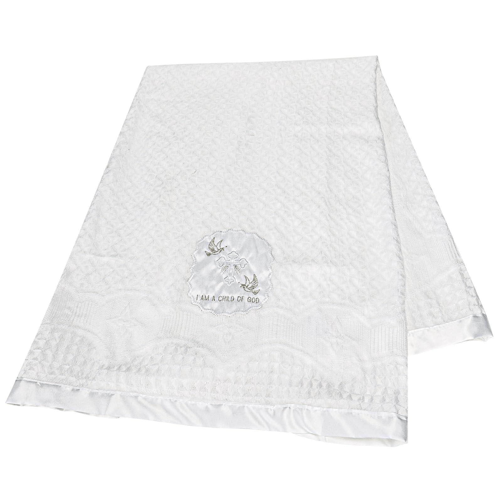 Photo 1 of Runeaoys Baptism Christening Gifts for Girls Boys White Baby Blanket Embroidered Shawl Towel Newborn Neutral Baptismal Gifts