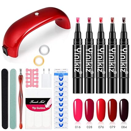 Gel-Nagellack-Starter-Kit, Home-Gel-Nagellack-Kit Maniküre-Werkzeuge Mit 9W UV/LED-Lampe, 5 Farben Einstufiger Nagellack-Stif