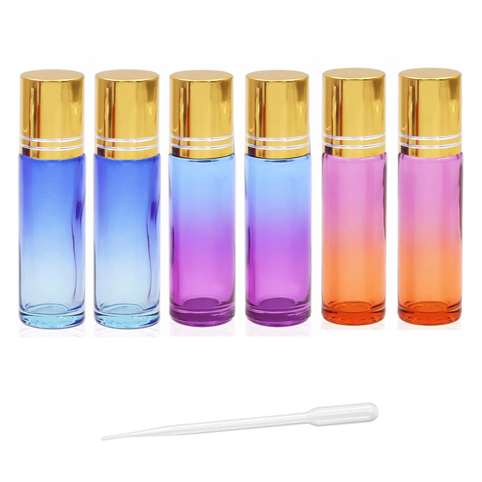 JamHooDirect Glass Roller Bottles 6Pcs 10ml Gradient Color Refillable Container Roller On Bottles for Essential Oils, Aromatherapy, with Bottle Opener & 3Ml Dropper, Ideal for Home and Travel Use