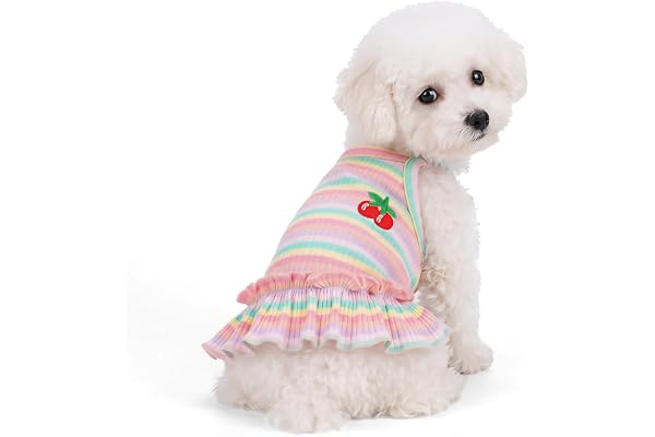 Jmkcoz Cute Striped Dog T Shirts Cherry Puppy Dress Soft Cotton Pet Sleeveless Vest Clothes Spring Summer Pet Outfits for Sma