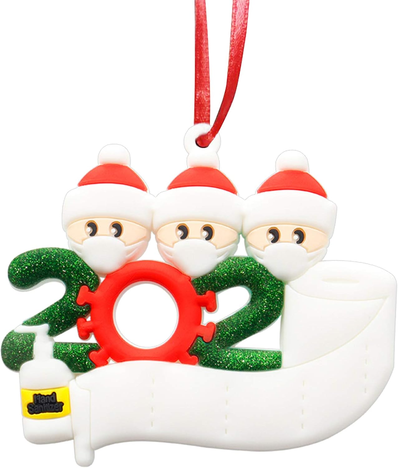2021 Christmas Ornaments Quarantine Survivor DIY Outdoor PVC Decorations Hanging Decor for Tree 2 3 4 5 6 Members Xmas Personalized Family Mask Bulk Clearance Toilet Paper Ornaments (Three)