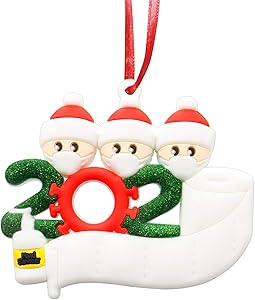 2021 Christmas Ornaments Quarantine Survivor DIY Outdoor PVC Decorations Hanging Decor for Tree 2 3 4 5 6 Members Xmas Personalized Family Mask Bulk Clearance Toilet Paper Ornaments (Three)