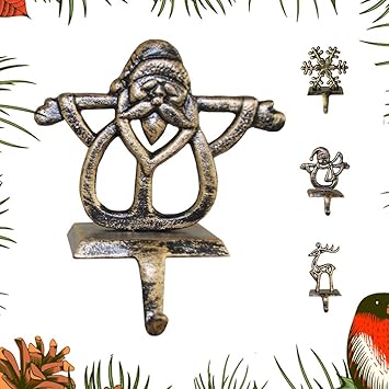 Littlegrass Classical Christmas Stocking Holder Metal Xtmas Stocking Hangers For Fireplace Mantle Free Standing Christmas Decorations Indoors Deer