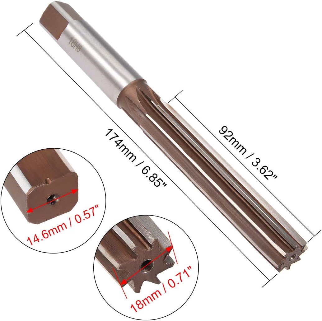 sourcing map Hand Reamer 18mm Alloy Tool Steel H8 8 Straight Flutes Hand Milling Cutter Tool Metric Reaming Drill Bit for Metal - Image 3