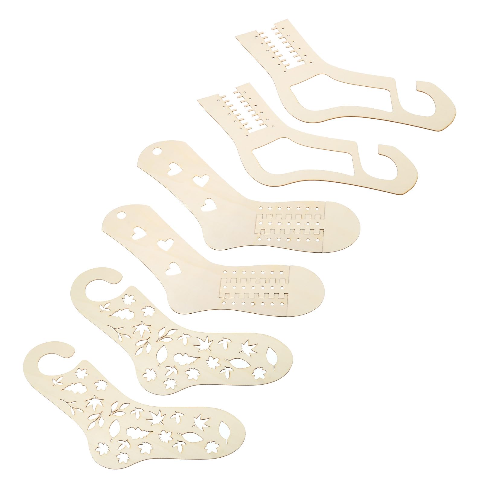 PATIKIL 3 Pair Adjustable Socks Blocker Wood Stretcher Large Small Funny DIY for Knitting Crochet Socks, Hollow Heart Leaves