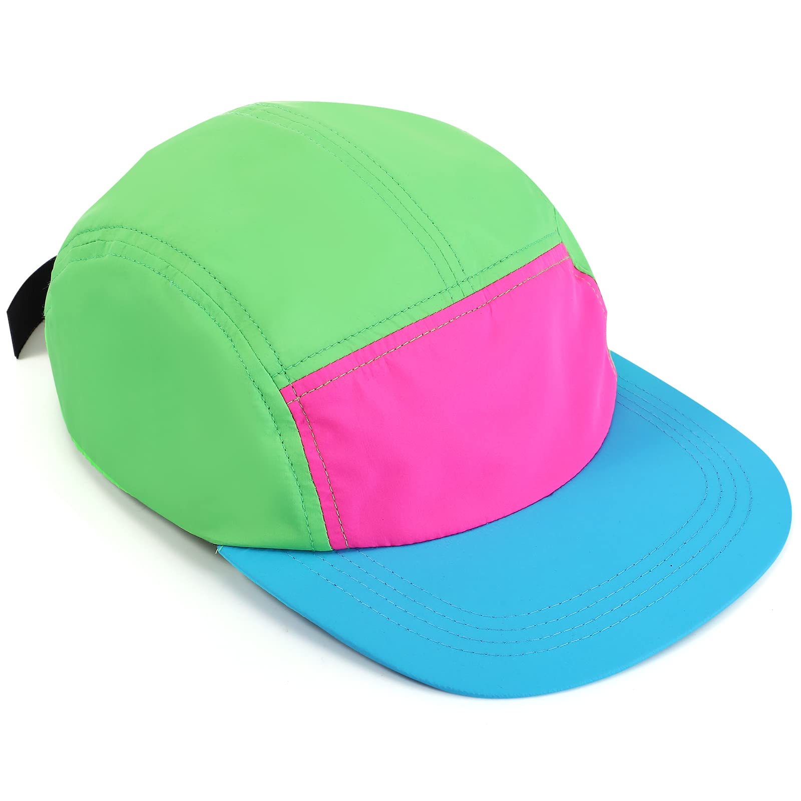 Cindeer 80s 90s Neon Hat Nylon Cap Retro Adjustable Cap for Women Men 80s Costumes Accessories 90s Theme Party (Neon Blue Brim)
