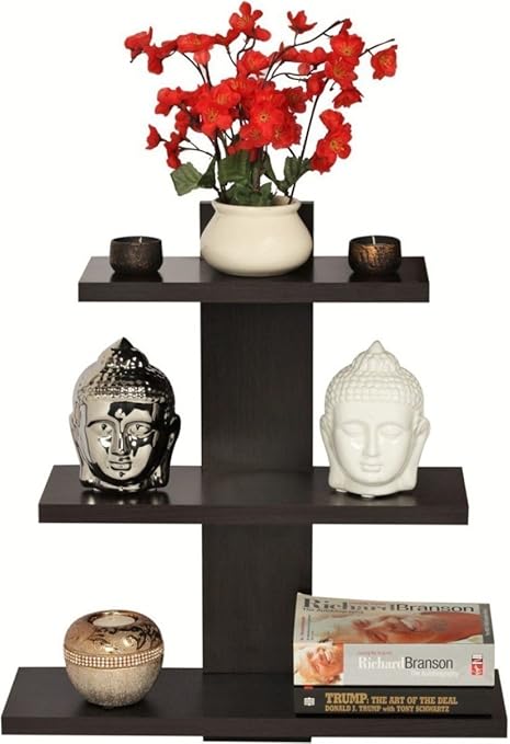 BOIS ART Decorative Tree Shaped Wall Mounted Shelf Set of 3 Black/Display Decor Wooden Decoration Dining Dark Storage Multipurpose Shelves (Black)