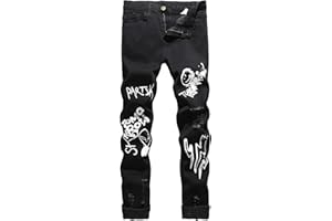 HUNGSON Boy's Skinny Fit Ripped Destroyed Distressed Stretch Slim Jeans Pants