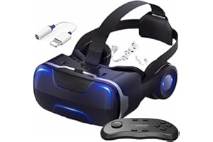 PUCIO 3D VR Glasses Virtual Reality Headset Goggles w Headphones for Kids, Phone Vr Headset with Controller for Video Movies & Games (4.7 to 6.5 Inches) VR Set for Kids Age 9-10, for Kids