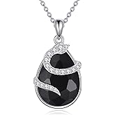 HOPEEZZ S925 Sterling Silver Snake Necklace with Black Obsidian Pendant - Elegant Gothic Jewelry for Women Men Protection Stone Gift