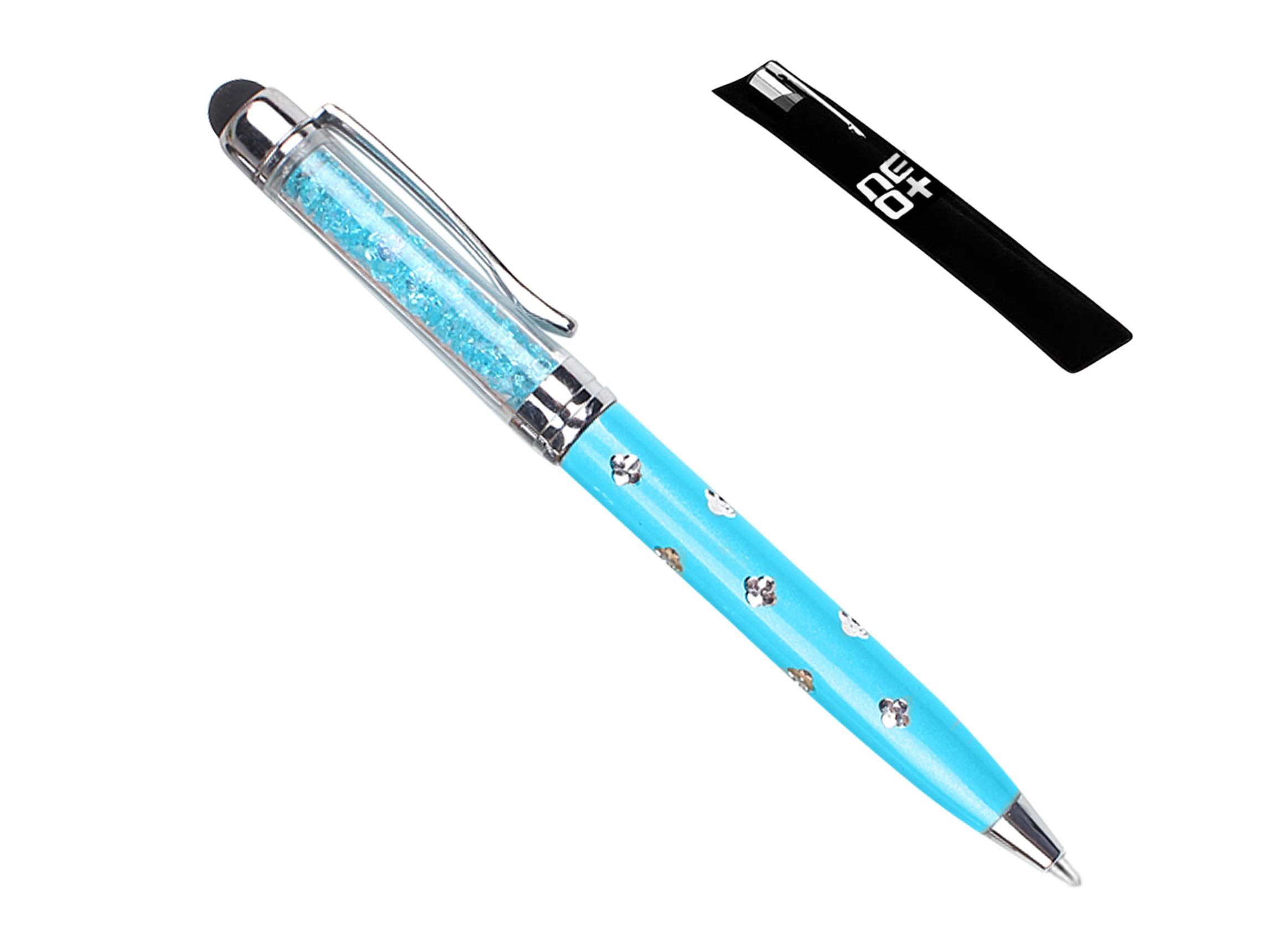 QUALITY 2-in-1 Capacitive Touchscreen Stylus and Ballpoint Pen with Crystals. FREE REFILL - UK SELLER (blue)