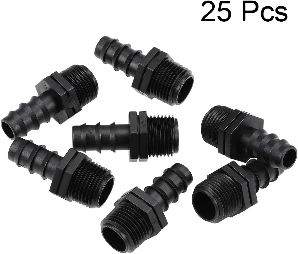 sourcing map Barb Drip Pipe Connector 1/2 BSPT Male Thread 16PE Hose Fitting for Garden Agricultural Irrigation System Plastic 25pcs - Image 3
