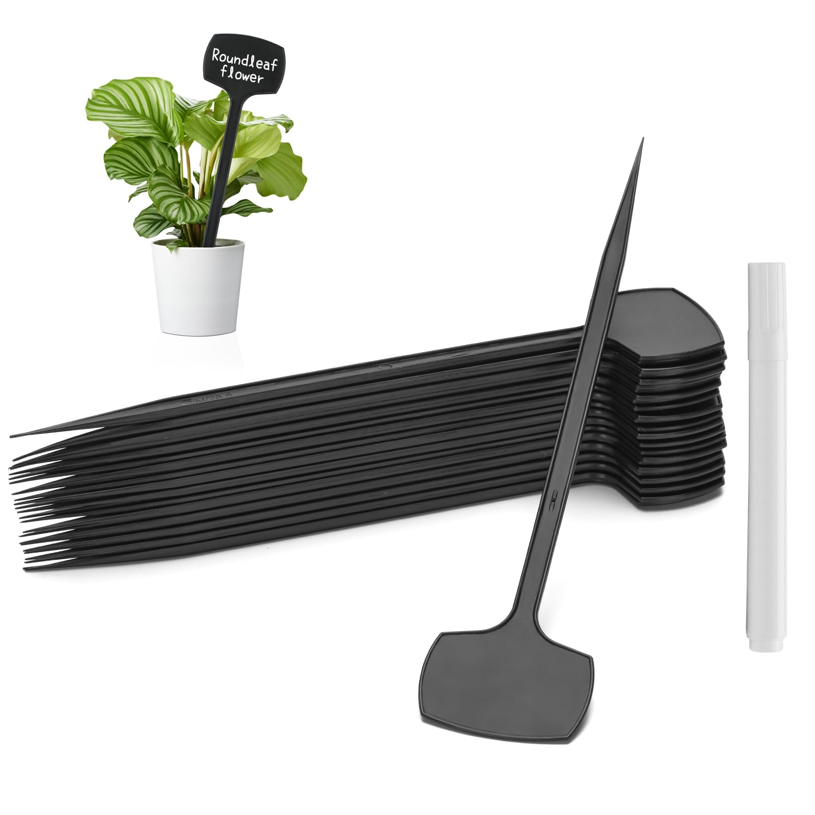 KINGLAKE 50Pcs Large Plastic Plant Labels Outdoor, 28.5x6.5cm Super Thick Black Garden Tags, Tall Vegetable Markers T-Type