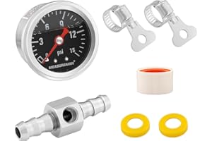 MEASUREMAN 0-15 Psi Glycerin Filled Fuel Pressure Gauge, 1.5” Dial, 304 Stainless Steel Case, 1/8” NPT Center Back Mount, wit