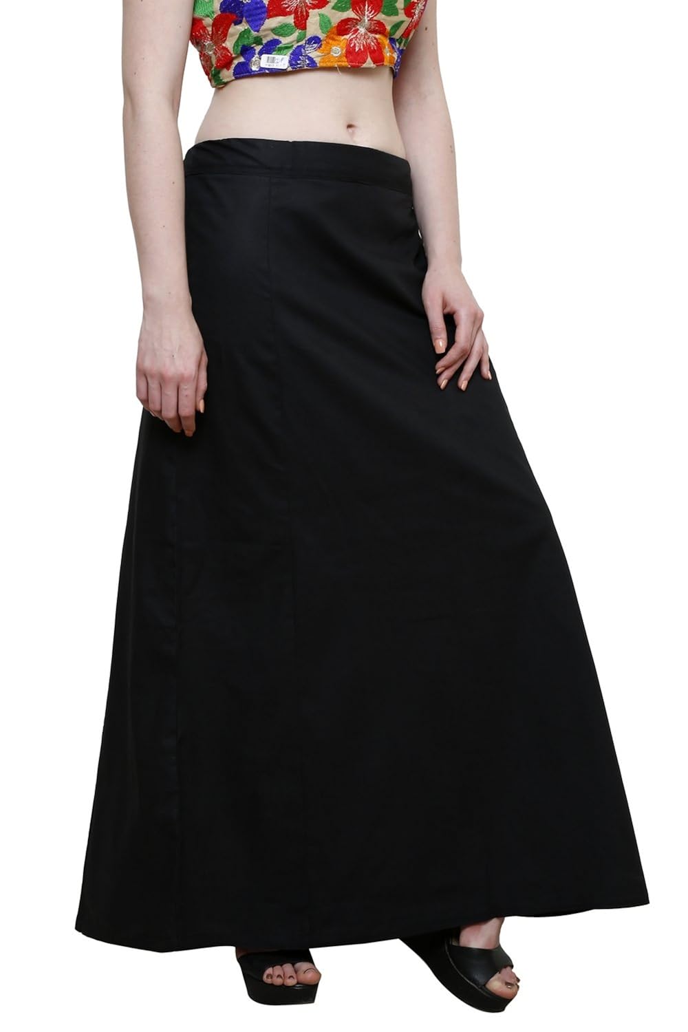 pistaa's women's cotton straight petticoat (ptcblk_black_free size)