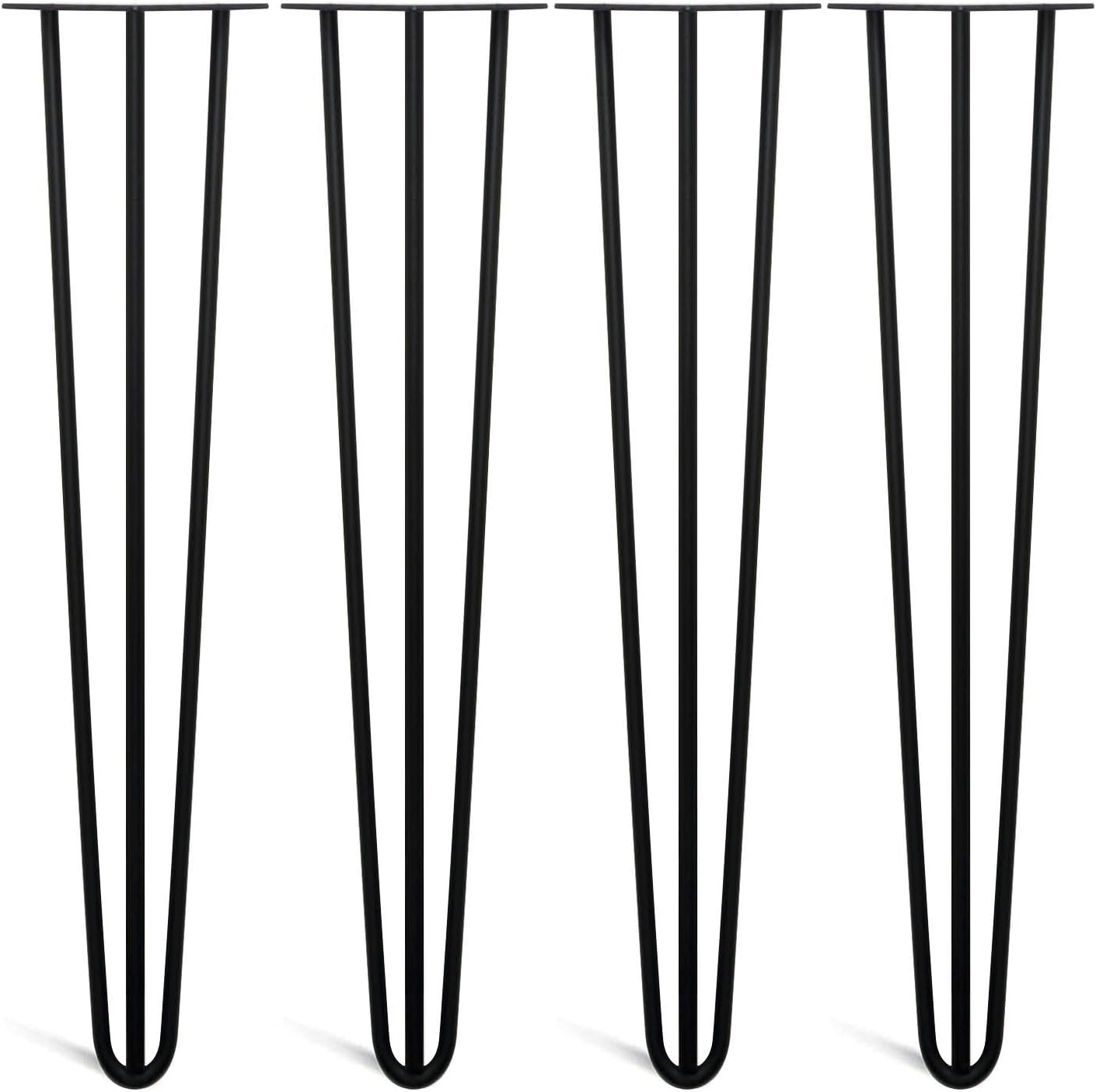 4 x Hairpin Legs from DT IRONCRAFT - 71cm 3 Rod / 12mm, Black Colour with Floor Protector Feet & Screws - Heavy Duty Desk, Dining Table Legs