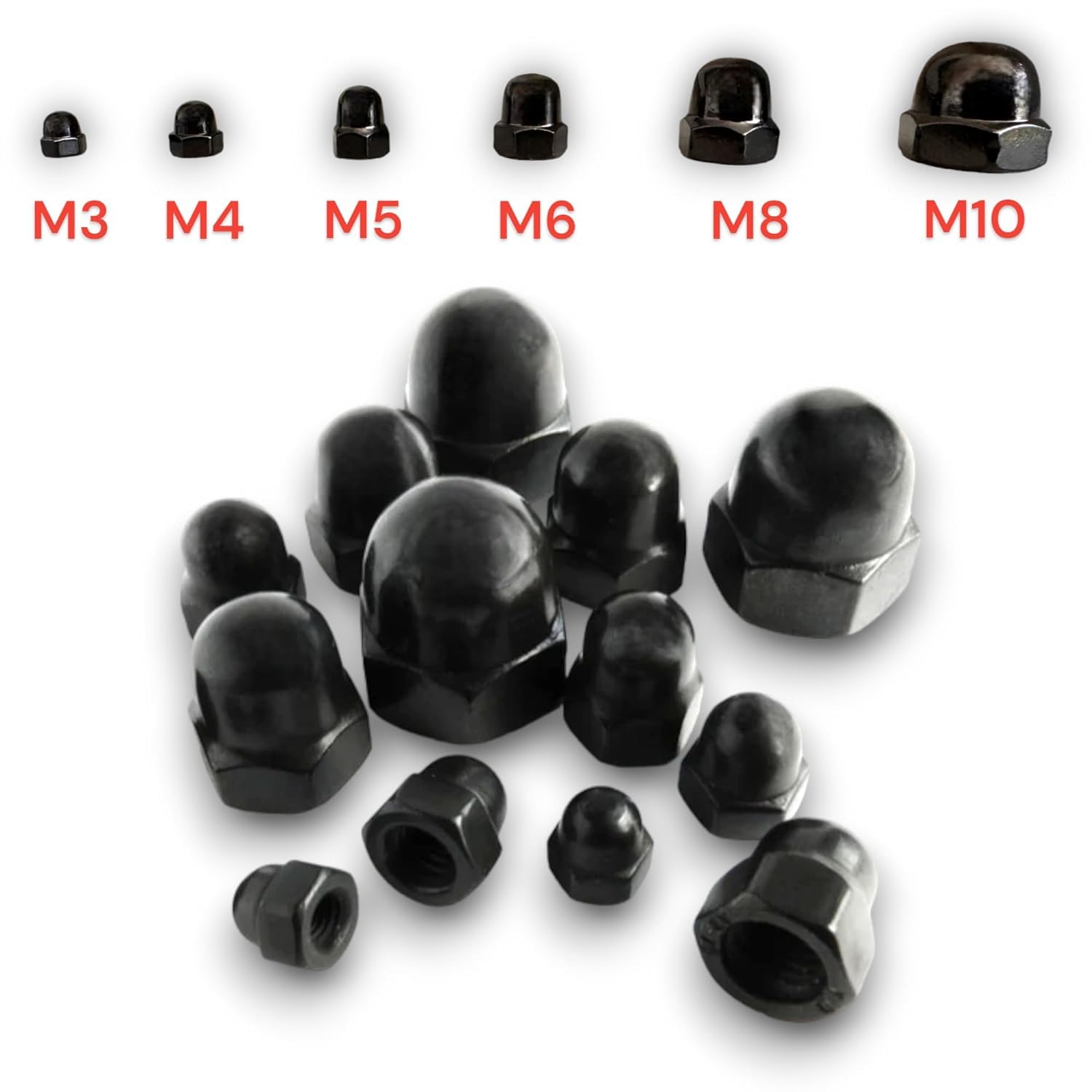 Pack of 6 Black Stainless Steel Dome Nuts DIN1587 Blackened Finish Nut Fasteners and Fixings (M6 (6mm))