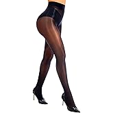 HONENNA Shiny Sheer Black Tights for Women Control Top Silk Sexy Stockings Ultra Shimmery Oil High Waist Pantyhose