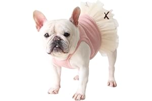 Moorfowl French Bulldog Pink Tutu Dress for Dogs Girls Little Bowknots Vest Gauze Skirt for Pug Corgi Party Tulle Dress Puppy Slip Dress Summer (M(Back 12.20"-13.38", Chest 20.86"-22.83"))