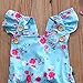 Baby Girls' Full Flower Print Buttons Ruffles Romper Bodysuit with Headband (90(12-18M), Blue(with headband))