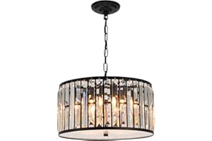 Weesalife Black Crystal Chandeliers Farmhouse Pendant Lighting 6 Ligths Modern Round Ceiling Light Fixture for Bedroom Dining Room Kitchen Island Living Room Entryway Bar