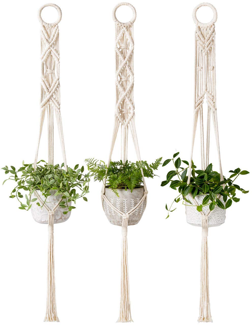 Mkouo Macrame Plant Hanger Set of 3 Indoor Wall Hanging Planter Basket Flower Pot Holder Boho Home Decor, 99cm